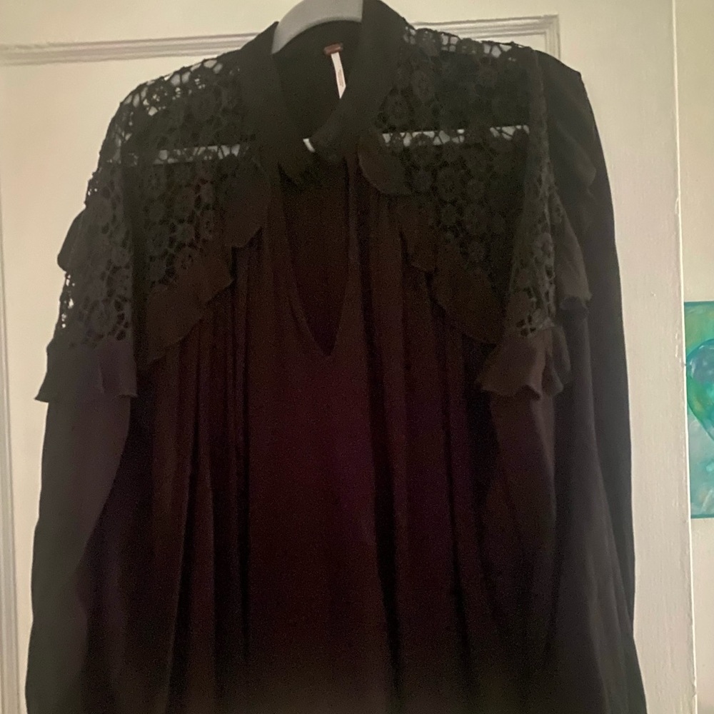 Free People Lace Sleeve Top Medium